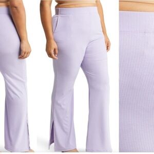 Zelie for She Lavender Field of Love Ribbed Pants High Waist Flare Slit Leg 1X